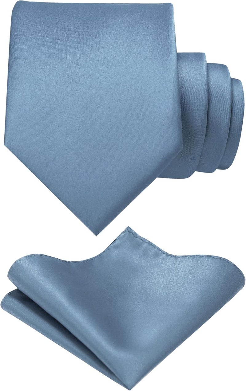 RBOCOTT Solid Color Tie and Pocket Square Hankerchief with Lapel Pin Set for Men - Image 1